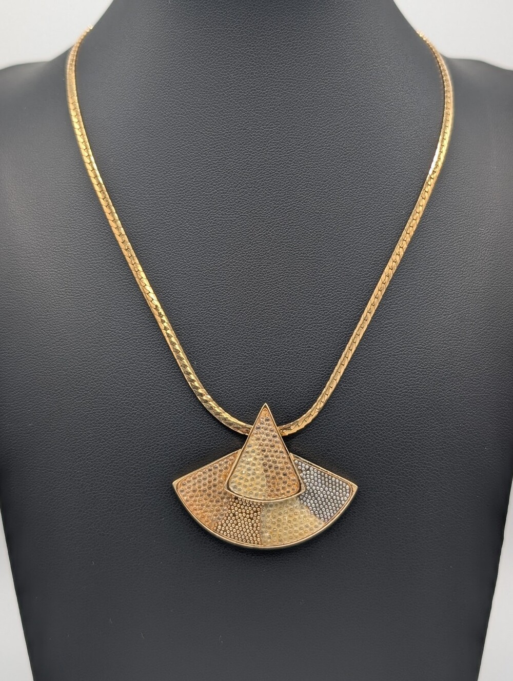 Vintage De Thorda Austria Modernist Caviar Fan Pendant Necklace Signed 1960s